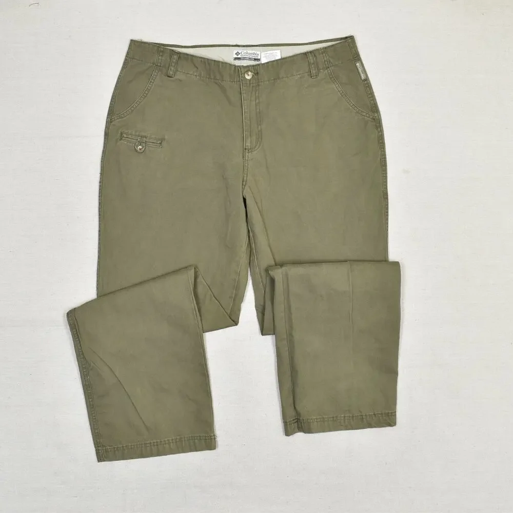 Columbia Women Pants Chino Straight Zip Solid 100% Cotton Green Size 14 30 ins